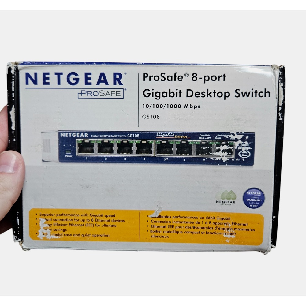 NETGEAR ProSafe 8-Port Gigabit Ethernet Desktop Switch GS108NA w/ Box‎